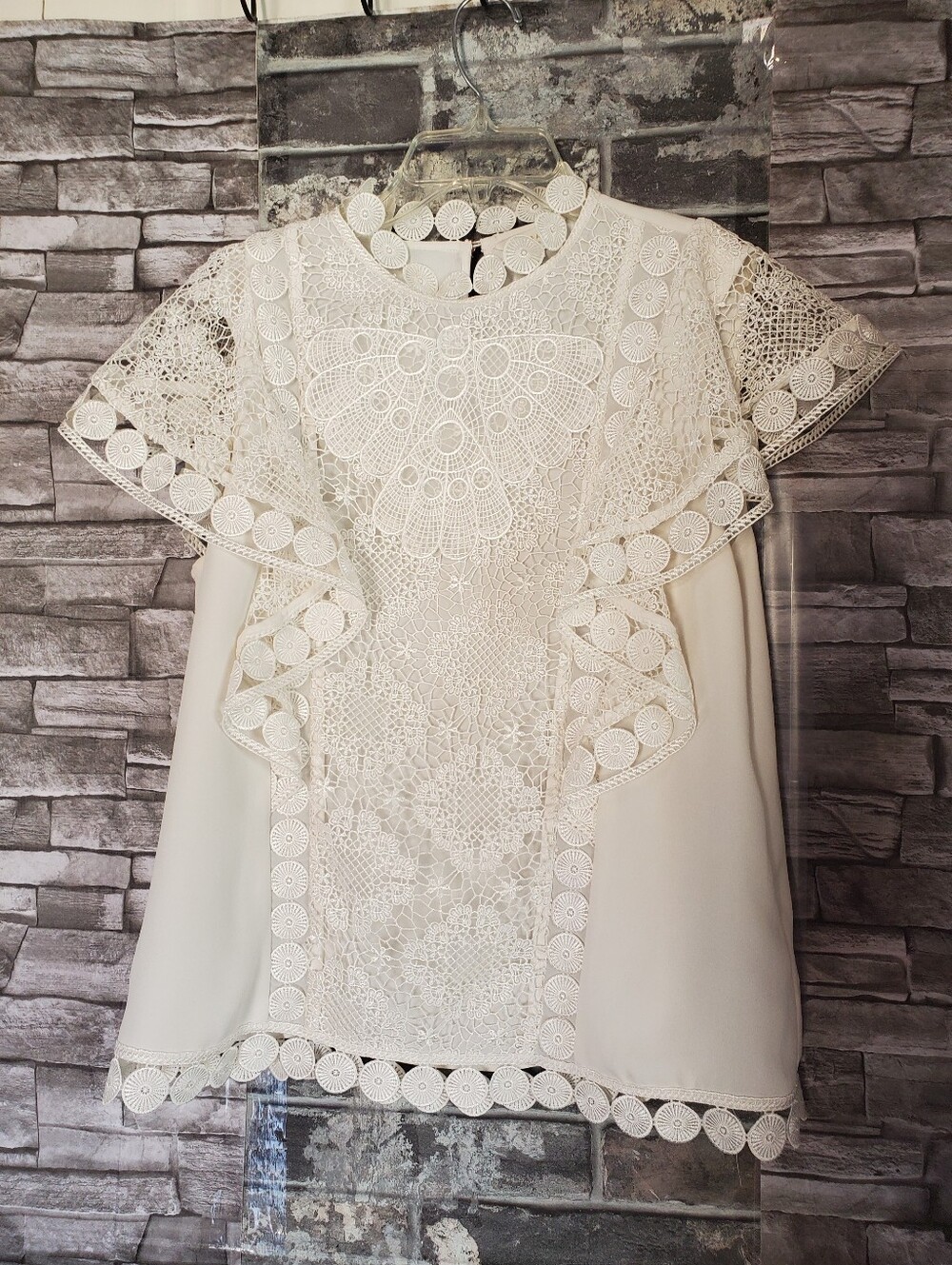 Ted Baker Ivory Lace Panel Flutter Sleeve Blouse Crochet Fairy Elegant Formal 4